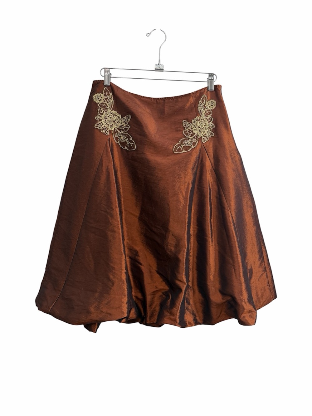 Y2K Metro 7 Cinnamon Bubble Hem Skirt Gold Floral Embroidery Size 10